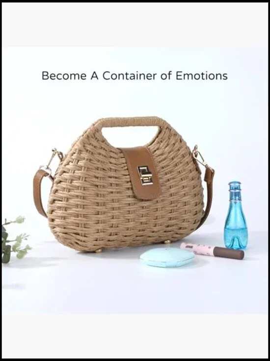 Boho Straw Clutch Crossbody Bag Adjustable Strap Summer Beach Purse Elegant - Picture 5 of 7